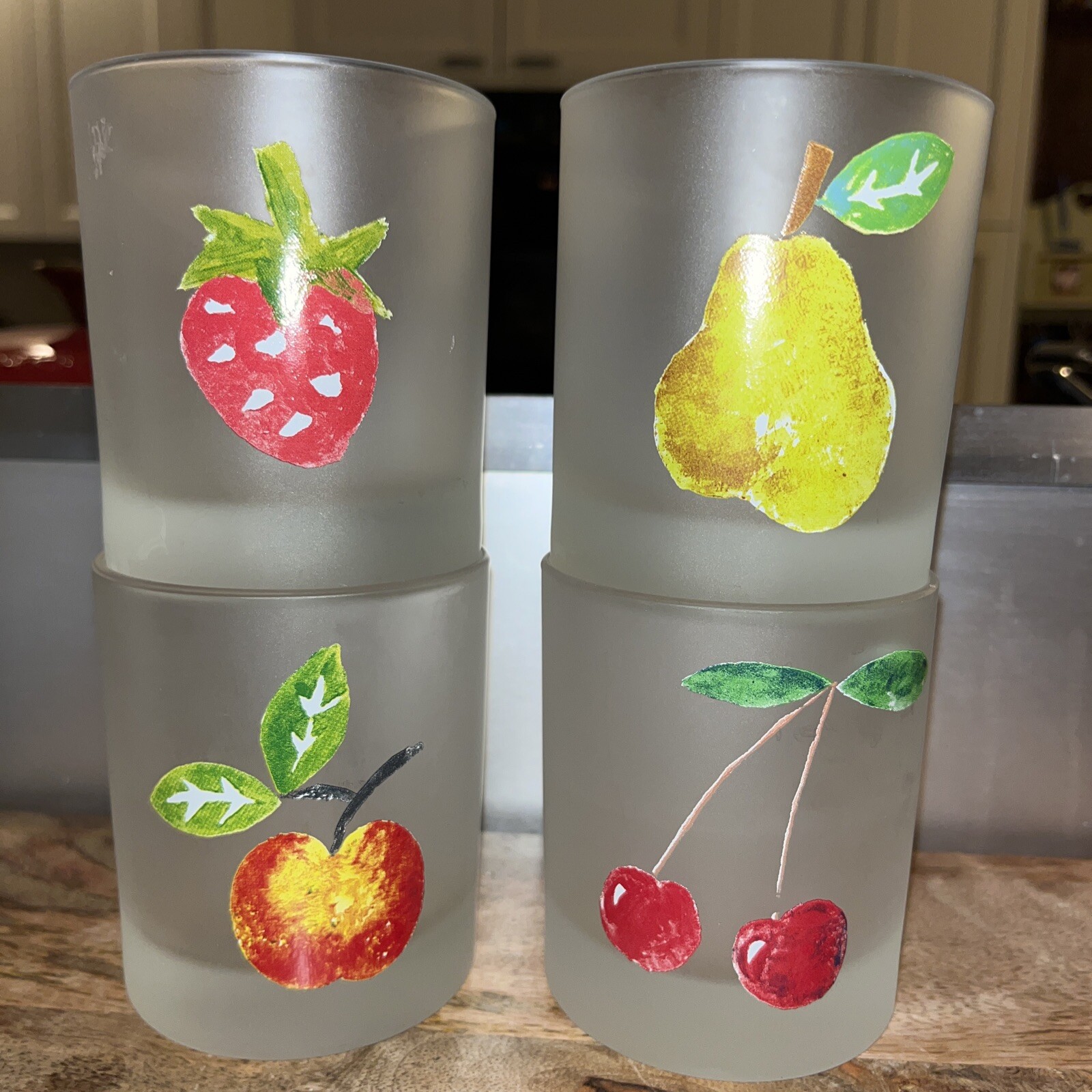 Dartington Designs Fruits Old Fashioned Glasses Set 4" Frosted Stamped