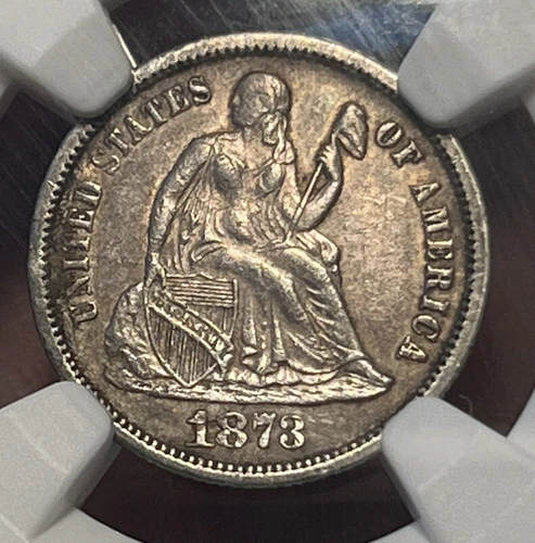 1873 Seated Dime Closed 3 No Arrows NGC AU Details