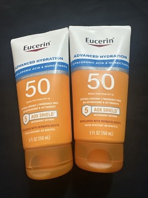 Eucerin Sun Advanced Hydration SPF 50 Sunscreen Lotion Exp.5/26 Lot  of 2