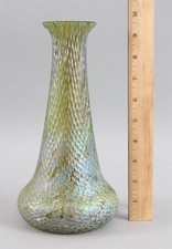Antique Hand Blown Kralik Snake Skin Czech Bohemian Iridescent Art Glass Vase