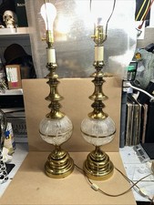 Gold Brass Table Lamps With Glass Accent. 40  Tall Cast Brass.