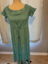 Michael Kors Women Turquoise Foil-Print Casual Smocked A-line Midi Dress Size L