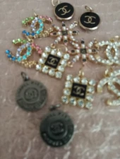 12 Pc Set Designer Stamped Chanel Zipper Pull Button Charm Pendant 