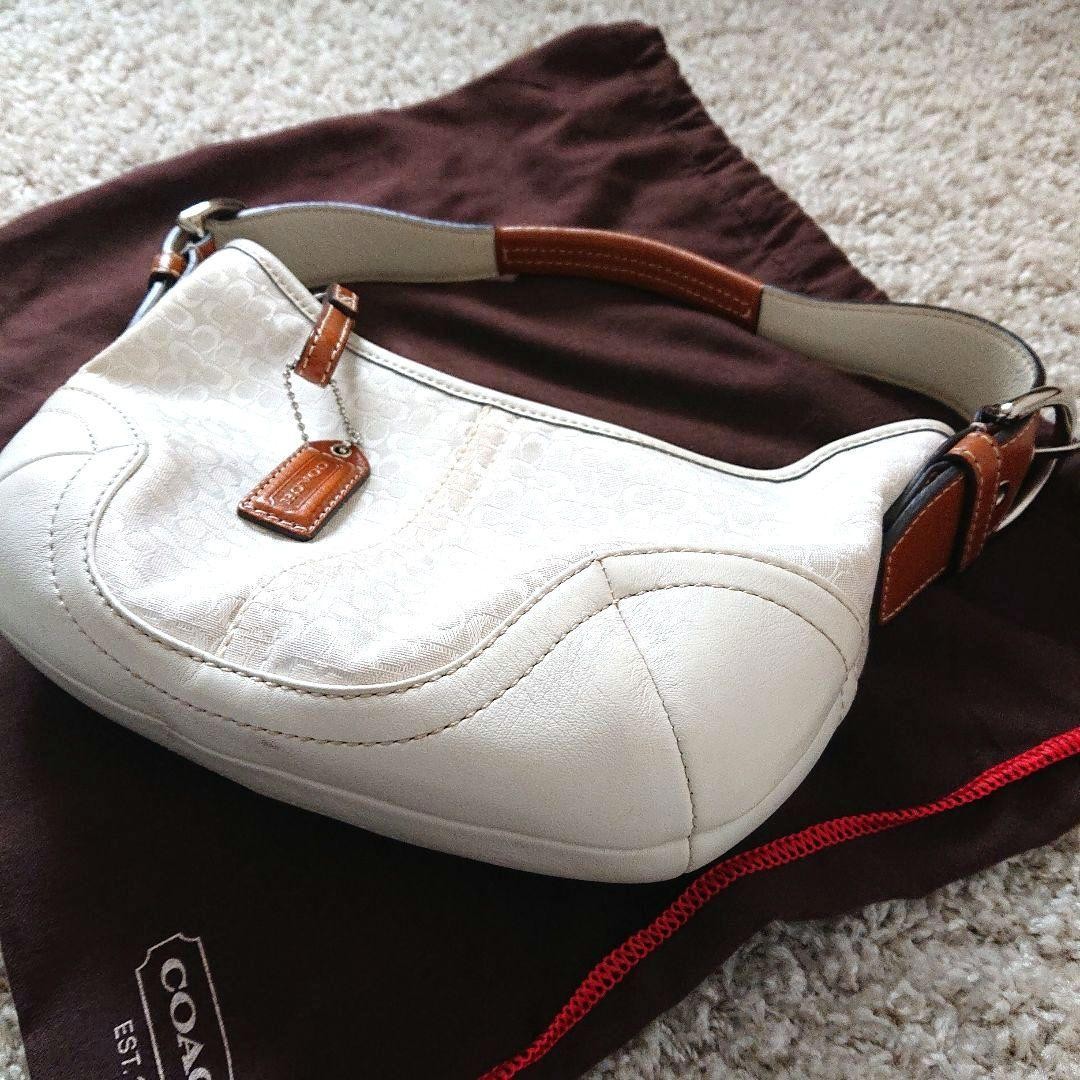 Near Mint] Vintage COACH 6351 Shoulder Hobo Bag White Signature