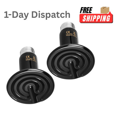 75W Ceramic Heat Emitter Bulb 2 Pack Reptile Heat Lamp No Light E26 Heater