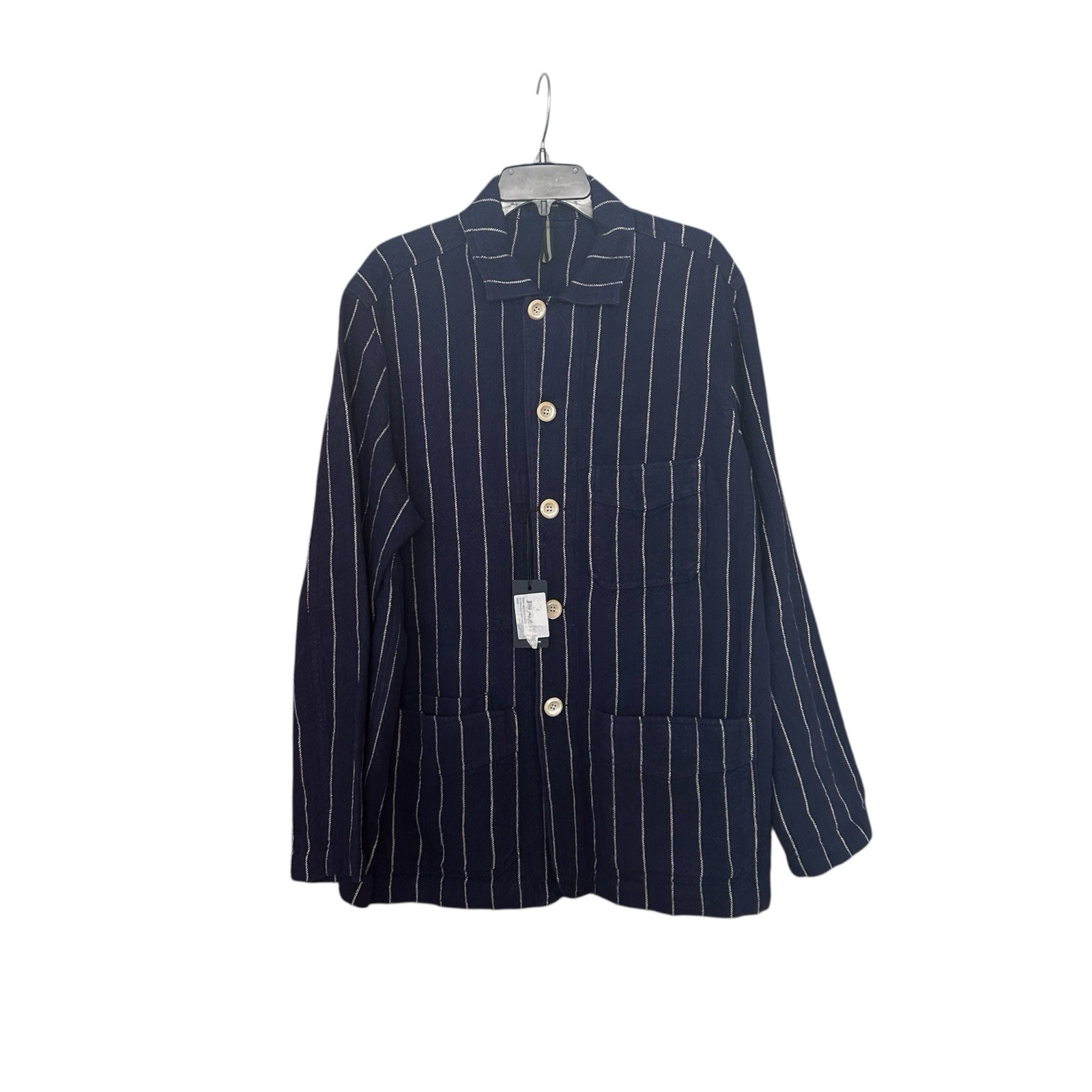 New Drake’s Pinstripe Linen Chore Jacket Navy Men’s Size 44 