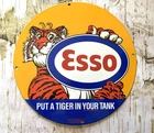 VINTAGE 12" ESSO PUT A TIGER IN YOUR TANK GASOLINE OIL GAS PUMP PORCELAIN SIGN
