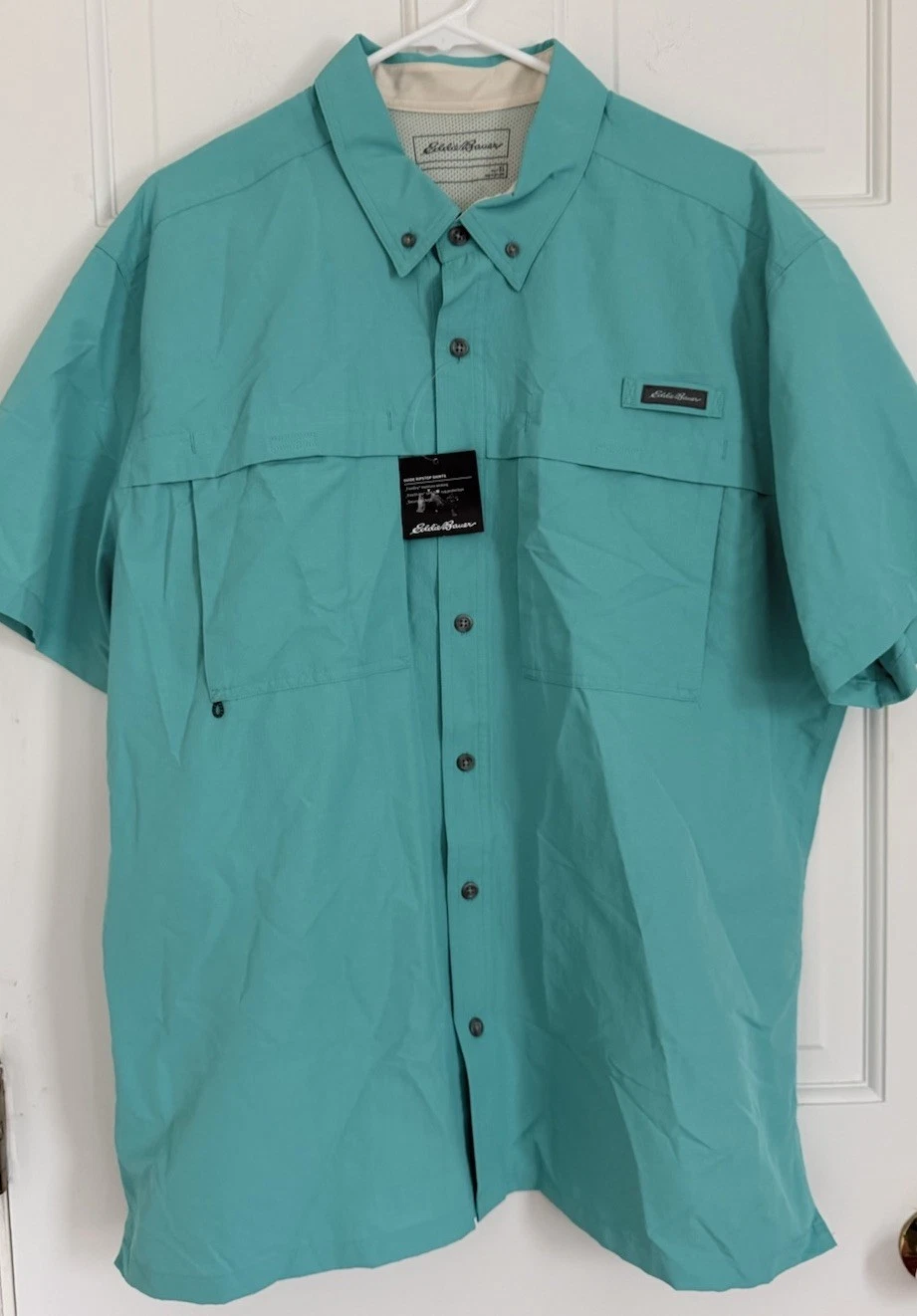 NWT Eddie Bauer Guide Ripstop Fishing Hiking Shirt Quick Dry TURQUOISE Men's XL