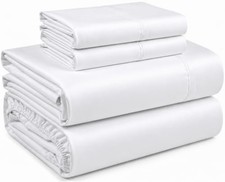 100 Cotton White Sheet Set Queen Size with Deep Pocket, 4 Pieces