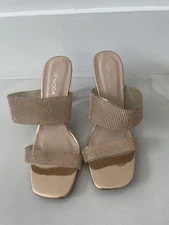 Top Moda Women's RoseGold Open Toe Chunky High Heels (3.5in) Sz 6.5