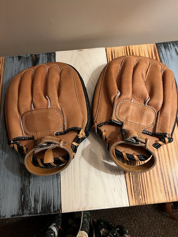 Vintage Boxing Punching Mitts Leather Brown Black Rare