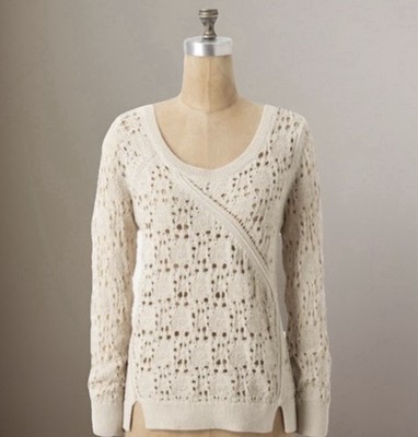 THREAD & SUPPLY ANTHROPOLOGIE Sweater Womens Large Ivory Open Knit Cotton EUC