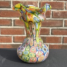 Vintage Murano Millefiori Ruffled Art Glass Vase 7