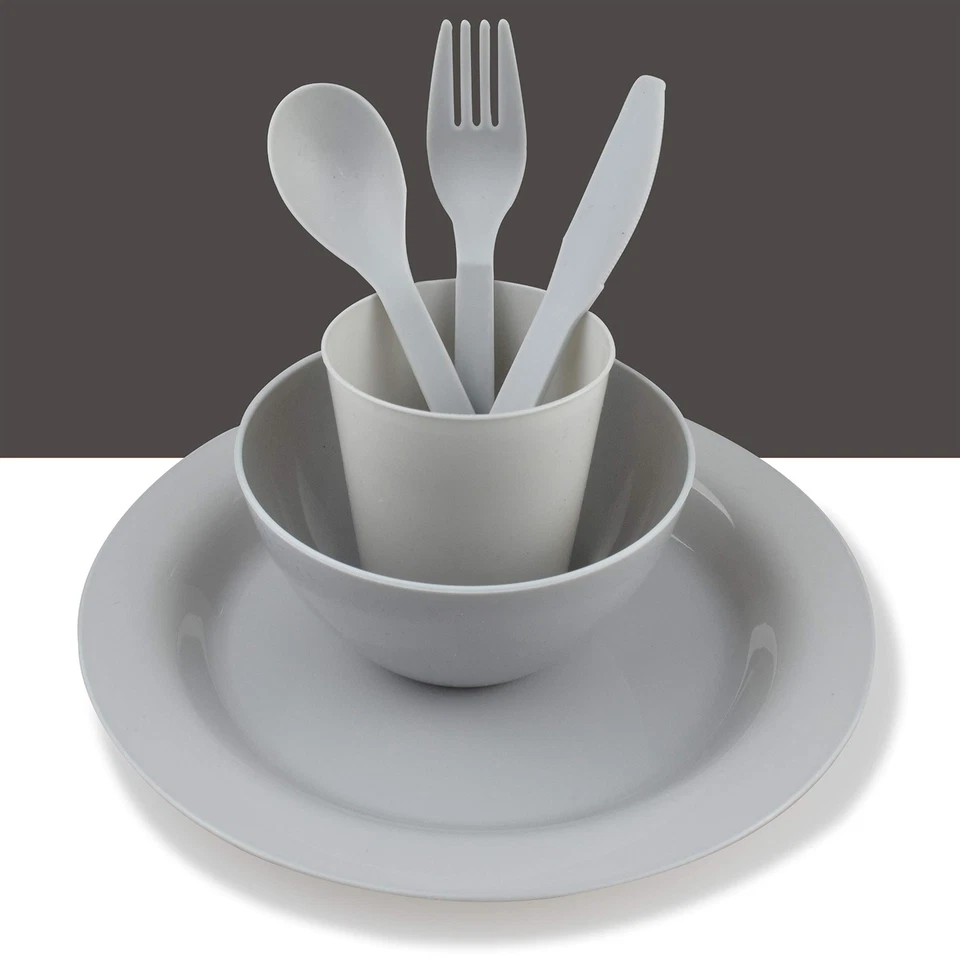 26-Piece Plastic Dinnerware Set with Plates Bowls Utensils for Reusable Meal Use - Image 2 of 4