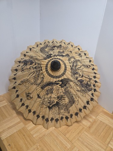 Chinese Style Bamboo Paper Parasol Umbrella Painted Dragons Oriental