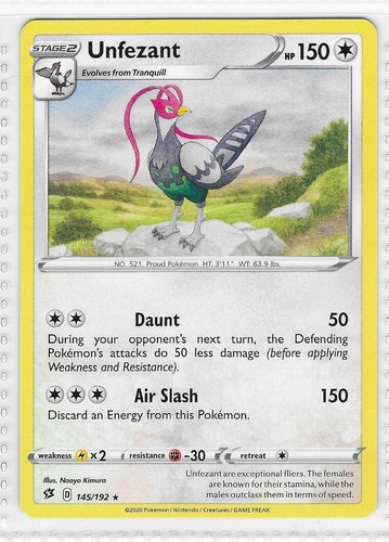 Unfezant 145/192 Rare Rebel Clash Pokemon Near Mint