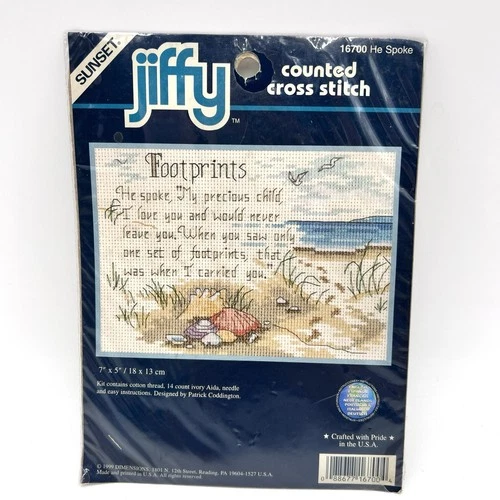 Sunset Jiffy Footprints Counted Cross Stitch Kit #16700 HE SPOKE  7" x 5" NEW