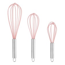 3Pcs Silicone Whisk 8" 10" 12" Kitchen Whisk Wire Whisks Beater Pink