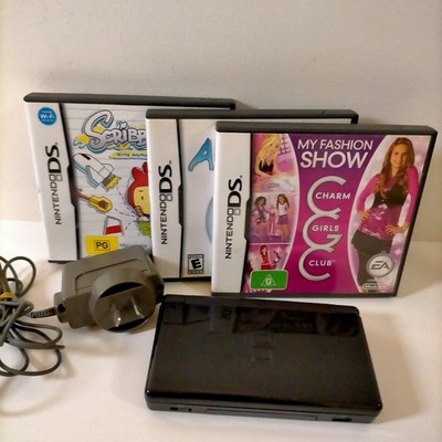 Nintendo DS Lite USG001 Black Charger 3 Games Bundle Very Good Condition Working