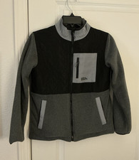 NWOT Eddie Bauer Boys Mixed Media Quilted Polar Fleece Full Zip Jacket Grey L