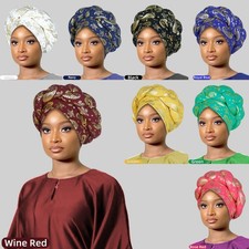 Aso Oke African Headtie Auto Gele Nigerian Women Hijab Cap Wedding Headwear Wrap