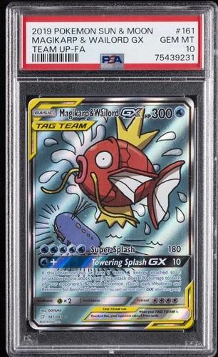 2019 POKEMON SUN & MOON TEAM UP #161 FULL ART/MAGIKARP & WAILORD GX PSA 10