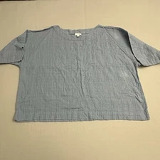 Pure Jill Top Womens Medium M Boxy Oversized Cotton Blue Textured Short Sleeve