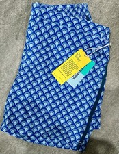 Fair Harbor Mens Swim Shorts Blue White Geometric Elastic Waist SZ 34