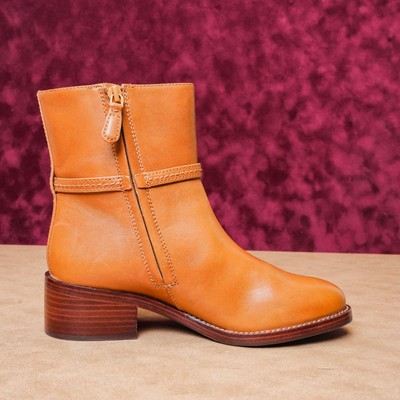 Tory Burch Women Miller TT Logo Brown leather Zip Fashion Ankle