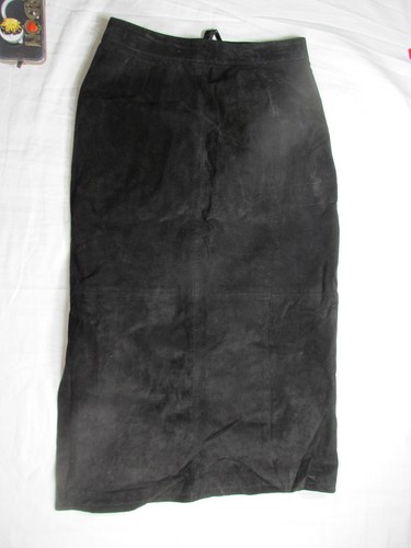 G III Leather Skirt Womens 11 Black Suede Midi Below Knee Lined Split Classic - Picture 3 of 13