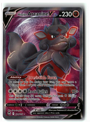 2022 Hisuian Arcanine V ⭐️ 179/195 Holo Ultra Rare Silver Tempest Pokemon NM