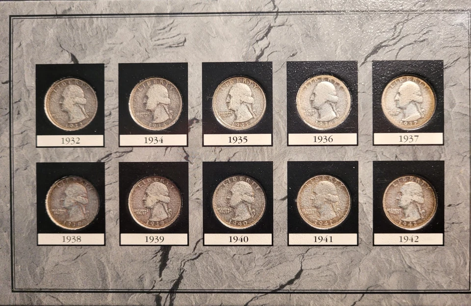 First 10 Years of Washington's Silver Quarters Collector's Set COA SILVER COINS - Image 3 of 4