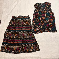 Vintage 90s Options by Worthington Geometric Tribal 2 Piece Skirt Set Large