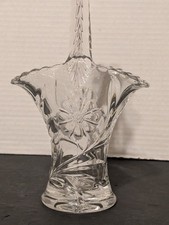 Duncan And Miller Clear Etched Floral Glass Bridal Basket 10" Cornflower 1920's