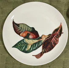 Santa Anita Ware Croton Leaves 10-1/4” Dinner Plate Flowers Of Hawaii 1949