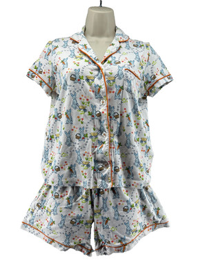 Roller Rabbit Polo Pajama Set Size XS Top Shorts Hoppy Spring Bunny Print Cotton