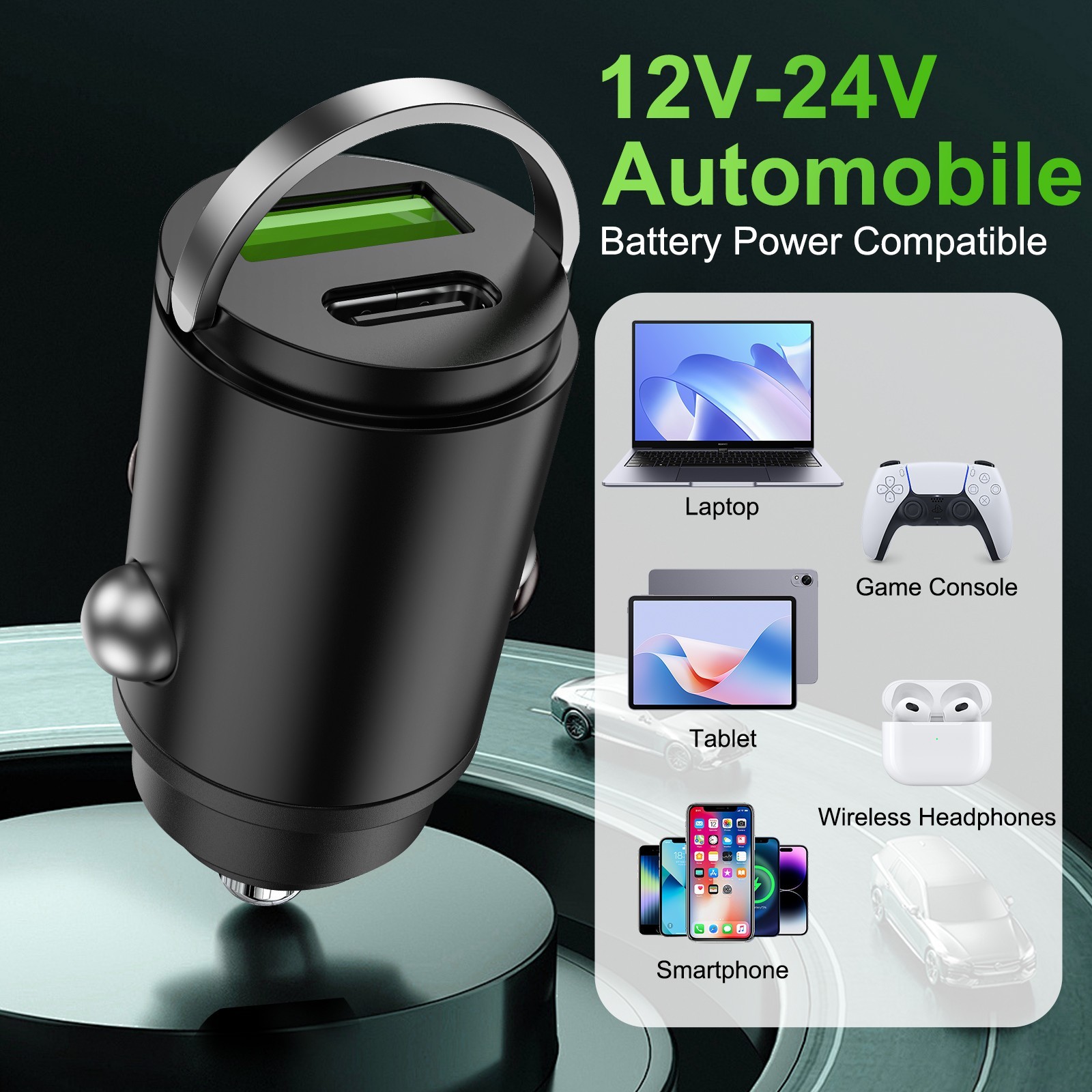 12V/24V Car Cigarette Lighter 60W Super Fast Car Charger w/ USB ports For Car