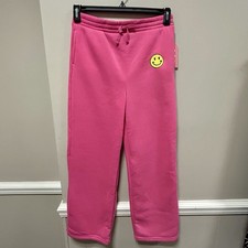 Lucky You Sz L 12 Girls Pink Joggers Fleece Pants Happy Face NWT