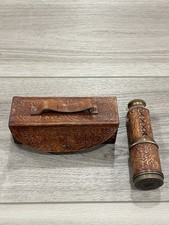 Nautical Brass Telescope J. SCOTT London Genuine Engraved Leather Case