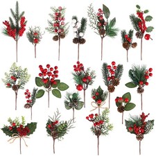 20 Pcs Artificial Christmas Tree Picks  20 Styles with Red Berry Picks Holly L...