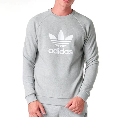 Adidas Originals Herren Felpa Trefoil Grau Baumwolle Rundhals Neu - Bild 1 von 4