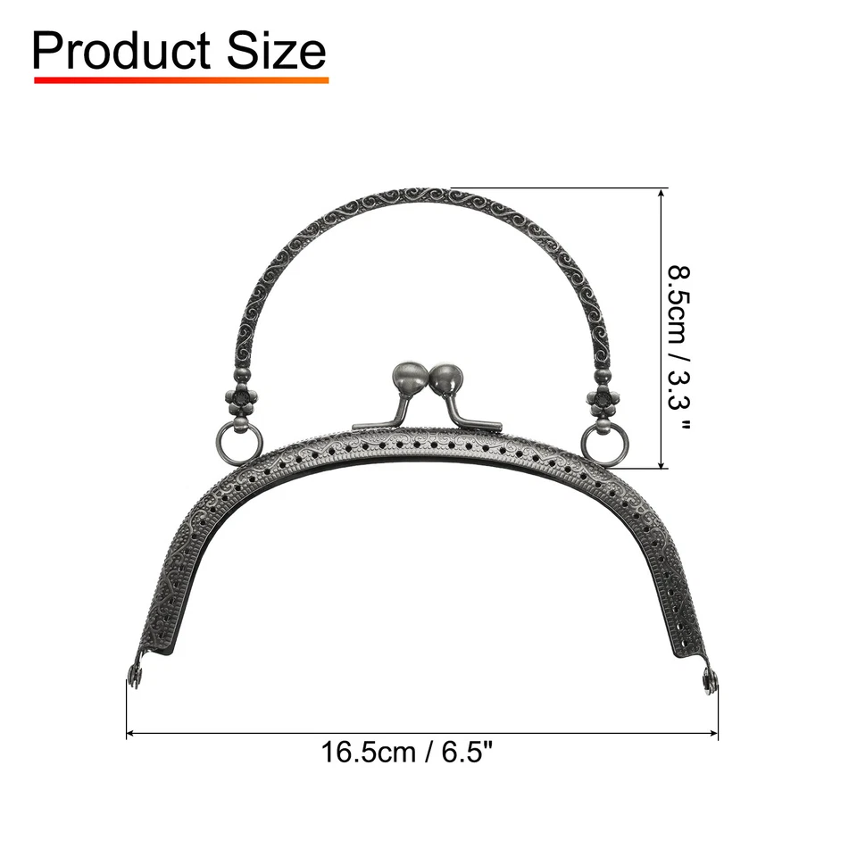 Metall Geldbörse Rahmen, 6,5" Retro Bogen Kiss Lock Verschluss Rahmen geprägt, grau - Bild 2 von 4
