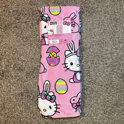 Hello Kitty Easter Blanket Plush Throw Silk Touch 50 x 70'' Pink Bunny Egg NEW