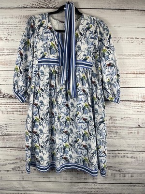 Isla Payal Dress Womens Small Multicolor Parrot Floral V Neck Kaftan Boho Swing