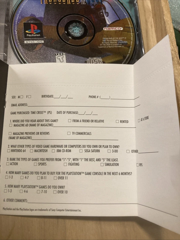 Treasures of the Deep PlayStation 1 PS1 Manual con Tarjeta de Registro Foto 3 de 4