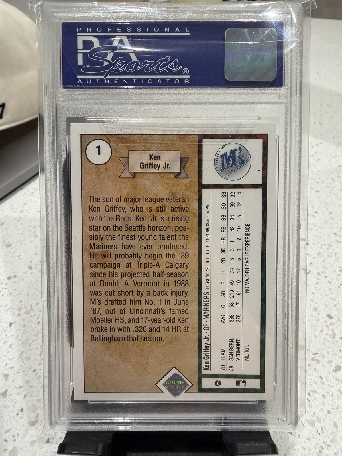 1989 Upper Deck - Star Rookie Ken Griffey Jr #1 (RC) PSA 8 view 2