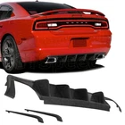 Rear Bumper Lip Spoiler Diffuser For 11-14 Dodge Charger, PU Black 4-Fin Style