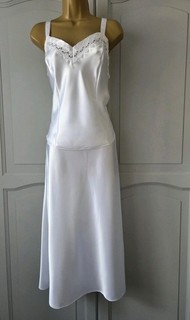 DAMEN VINTAGE M&S WEISS SEIDIG SATIN POLYESTER HALB SLIP & CAMISOLE GRÖSSE 16