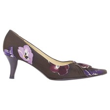 Prada Floral Print Fabric Kitten Pumps Women Brown Size 36