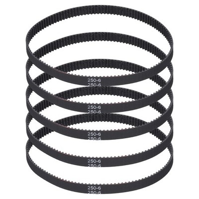 250mm GT-2 Timing Belt, 5pcs 6mm Width 2mm Pitch 3D Printing Closed Loop, Black
